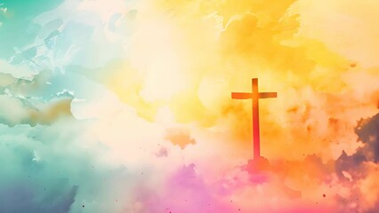 Cross of Jesus Christ on a colorful watercolor background