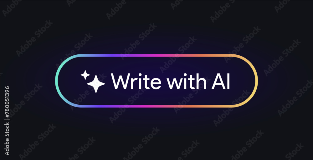 Poster write with ai button. rewrite artificial intelligence toggle pushbutton. generate tool sign. magic s