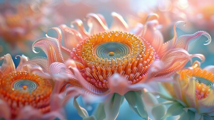 Vibrant fractal flower render in orange and pink