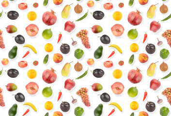 Seamless pattern bright appetizing fruits and vegetables with light shadow - 780051322