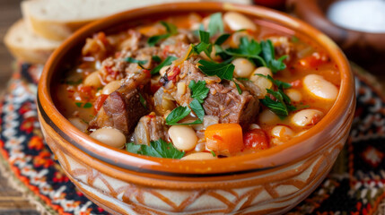 Traditional bulgarian bean soup with meat - obrazy, fototapety, plakaty