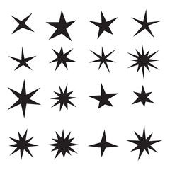 Stars of different shapes, a set of templates for greeting card, poster. Vector illustration.