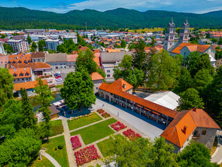 Aerial view of Ribnica castle in Slovenia
