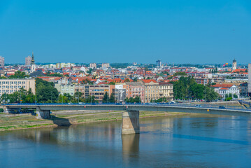 Panorama view of Novi Sad from Petrovaradin fortress in Serbia