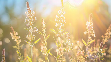 Blooming ragweed as an allergen for allergy sufferers in the warm season - obrazy, fototapety, plakaty