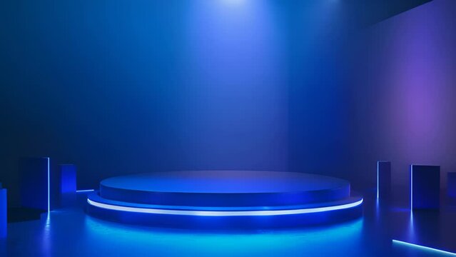 Podium background blue platform product 3d studio stage pedestal light
