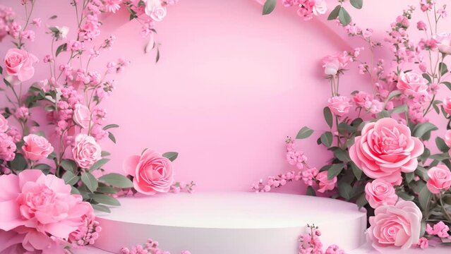Podium background flower rose product pink 3d spring table beauty stand display nature white. Garden rose floral summer background