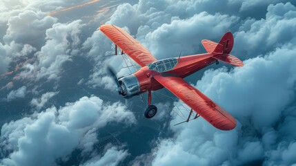 Biplane flying in the clouds. Retro style. - obrazy, fototapety, plakaty