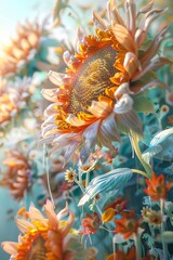 Vibrant digital sunflowers blooming artfully