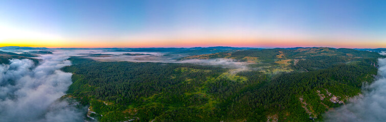 Morning mist over meanders of Uvac river in Serbia