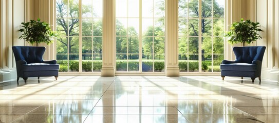 Modern Interior with Light Through Window, Clean Design, White Walls, Green Plant Decor