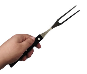 Hand holding a barbecue fork on transparent background
