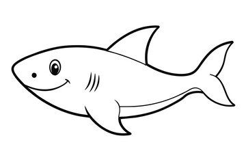 Cute shark swimming cartoon icon, line art, vector illustration