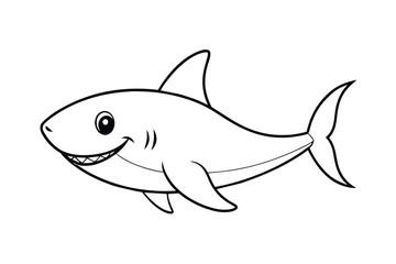 Cute shark swimming cartoon icon, line art, vector illustration.
