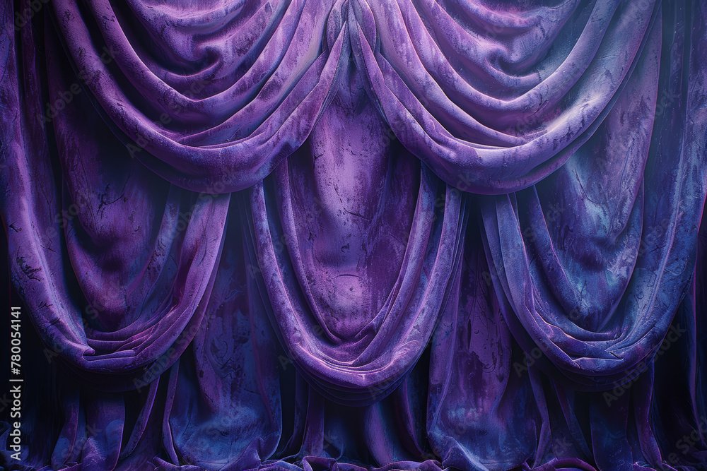 Poster The royal purple of velvet curtains, draping elegantly and adding a touch of opulence to the theater stage. Concept of theatrical grandeur. Generative Ai.