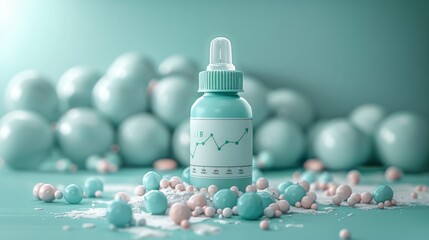 Concept of declining fertility. Population decline, demographic crisis. Baby bottles shaped like graphs and downward arrows. Declining birth rate text. Three-dimensional illustration. - obrazy, fototapety, plakaty