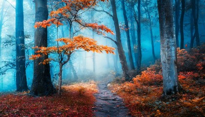 Enchanted Woods: Exploring a Blue-Fogged Autumn Wonderland