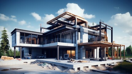 Obraz premium Luxury house in industrial style under construction for building and architecture concept background.