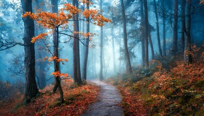 Dreamy October: Path Through a Mystical Blue Forest