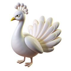 Obraz premium 3d cartoon white Peacock on transparent background.
