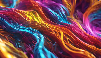 A colorful, swirling mass of lines and curves. The colors are bright and vibrant, creating a sense of energy and movement. The image is abstract and dynamic, with no clear subject or focal point 02 - obrazy, fototapety, plakaty