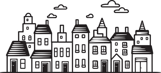 Obraz premium Skyline Sensation: Vector Logo Featuring Urban Landscape Urban Harmony: Simple Line Drawing Icon