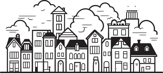 Cityscape Clarity: Vector Icon of Simplistic Townscape Downtown Delight: Simplistic Line Drawing Logo Design