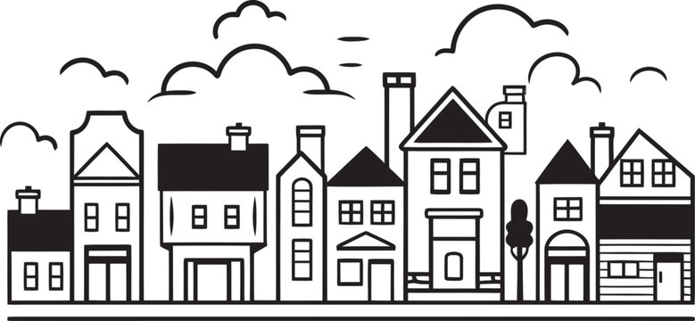 Skyline Silhouette: Simplistic Line Drawing Icon Townscape Tapestry: Vector Logo Design of Cityscape Sketch