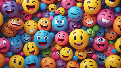 Many yellow balls with smiling faces. Social media and communications concept background