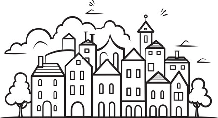 Urban Zenith: Vector Logo Design of Clean Cityscape Cityscape Canvas: Simple Line Drawing Emblem