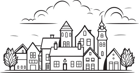 Fototapeta premium Downtown Deliberation: Urban Line Drawing Icon Minimalist Metropolis: Vector Logo Featuring Cityscape Sketch