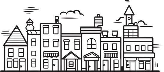 Cityscape Sketchbook: Clean Line Drawing Emblem Downtown Delight: Vector Logo Design of Basic Townscape