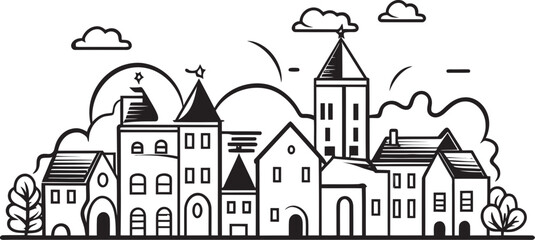 Urban Elegance: Clean Line Drawing Logo Cityscape Chronicle: Vector Logo of Simple Urban Landscape