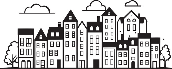 Fototapeta premium Skyline Serenity: Vector Icon Featuring Minimalist Cityscape Urban Elegance: Clean Line Drawing Logo