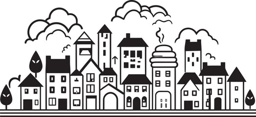 Urban Zenith: Vector Logo Design of Simplistic Townscape Cityscape Sketch: Simplified Line Drawing Icon