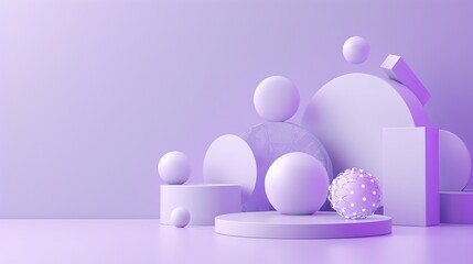 3D Purple and White Abstract Geometrical Shaped Figures on Purple Background