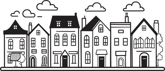 Urban Zenith: Vector Icon of Minimalistic Urban Scene Skyline Silhouette: Basic Line Drawing Townscape Logo