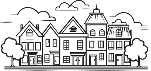 Fototapeta premium Cityscape Canvas: Minimalistic Townscape Line Drawing Logo Downtown Dynamics: Clean Line Drawing Cityscape Icon