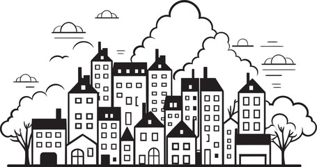 Obraz premium Skyline Sketchbook: Simplified Line Drawing Townscape Graphics Cityscape Zenith: Vector Icon of Minimalistic Urban Scene
