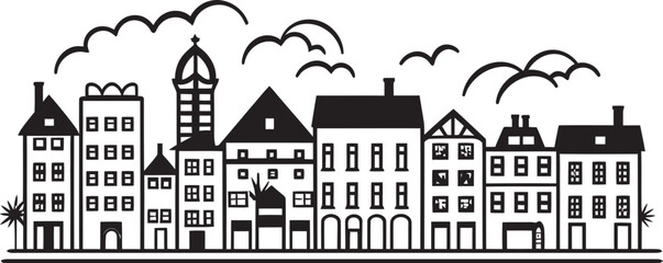 Architectural Aura: Clean Line Drawing Urban Landscape Urban Elegance: Minimalistic Townscape Vector Logo