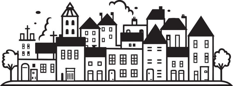recommend clip art: Cityscape Harmony: Basic Line Drawing Townscape Icon Metropolitan Mirage: Simplified Vector Cityscape Emblem
