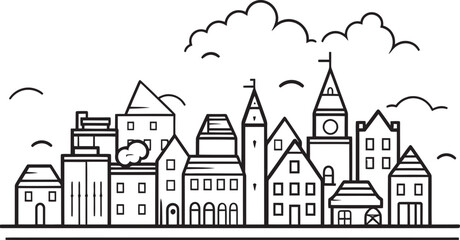Naklejka premium Townscape Tapestry: Vector Logo Design of Urban Landscape Urban Sketchbook: Simple Line Drawing Logo
