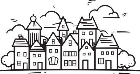 Townscape Treasures: Simple Line Drawing Icon Urban Oasis: Vector Logo Design of Cityscape Sketch