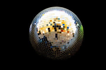 Closeup of discoball on black background