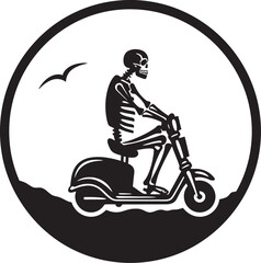 Scootin' Skele-Bones: Skeleton Scooter Icon Design Skeletal Shoreline Sprinter: Vector Skeleton on Beach Scooter