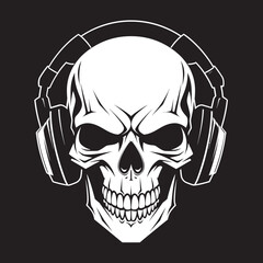 Skull Serenade: Headphone Icon with Skeleton Bone Rhythms: Vector Graphic of Headphone-wearing Skeleton