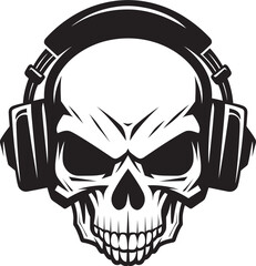 Skeletal Soundwave: Logo Design with Skull and Headphones Audio Ossification: Headphone Vector Graphic with Skeleton