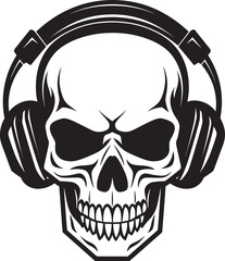 Melodic Marrow: Logo Design Featuring Skeleton and Headphones Skull Sync: Vector Icon of Skeleton with Headphones