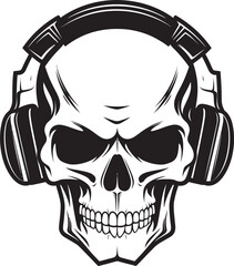 Skull Serenade: Logo Featuring Skeleton Listening to Music Bone Rhythms: Vector Icon of Headphone-wearing Skeleton