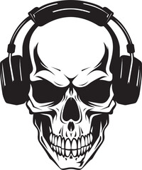 Melodic Marrow: Logo Design of Skeleton Jamming with Headphones Skull Sync: Vector Graphic with Headphone-wearing Skeleton